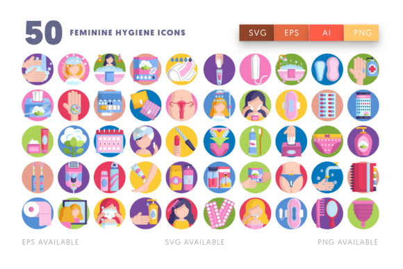 50 Feminine Hygiene Icons