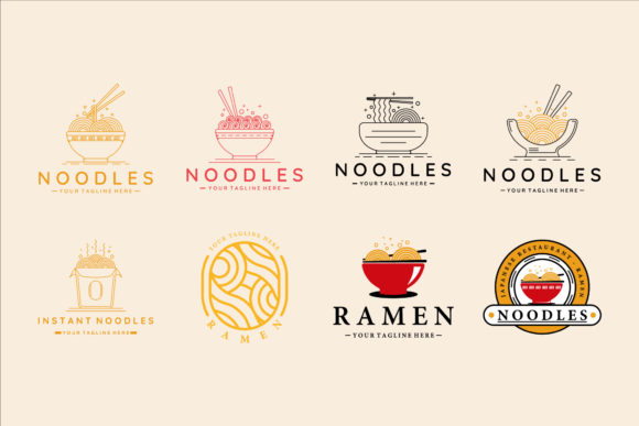 Set of Noodles or Ramen Logo Line Art